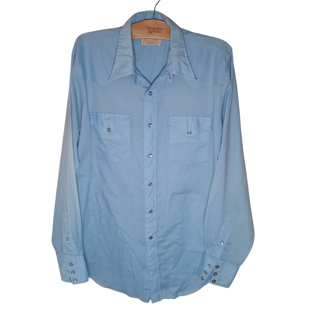 H Bar C Vintage Mens Western Pearl Snap Shirt Blue‎